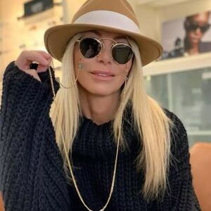 GUCCI Pince-Nez Sunglasses GG1034S 002 48-22 Gold Frames Grey Lenses +Gold Chain